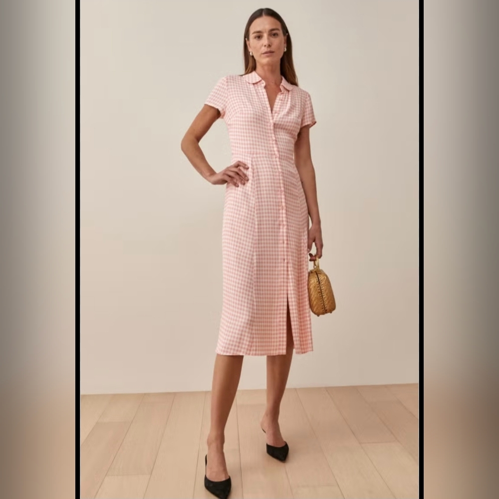 Reformation Wilma gingham dress in blush Pink size 4 NWT